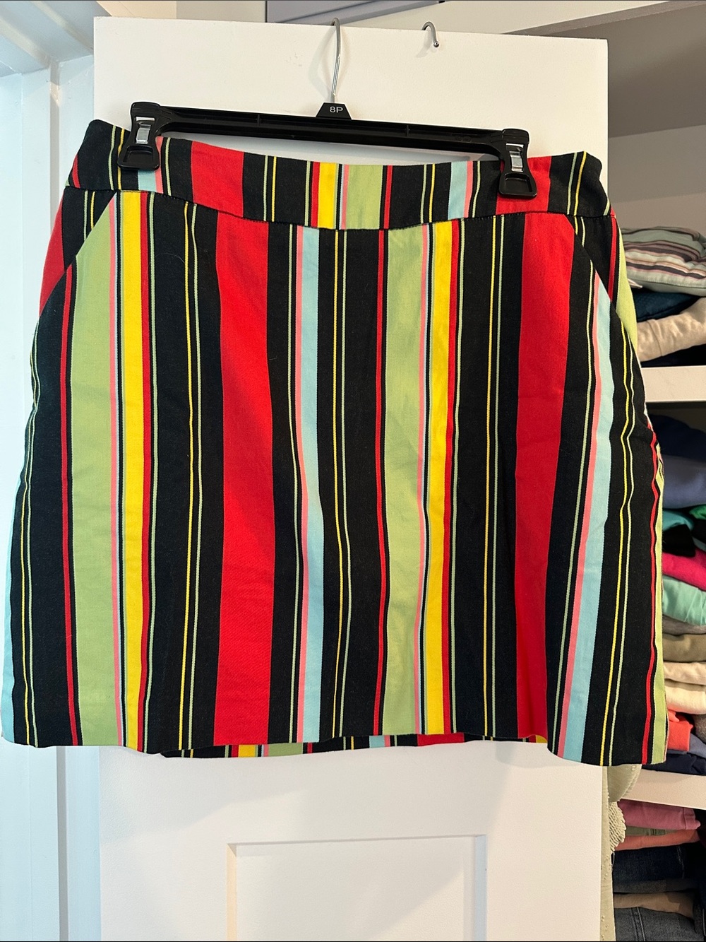 Women's Multi-Striped Mini Skirt - Black, Red & Pastel Accents